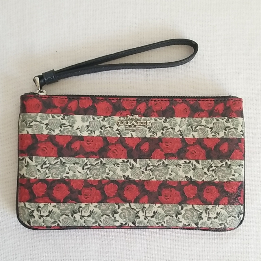 Coach Striped Roses Wristlet Large - Picture 1 of 8